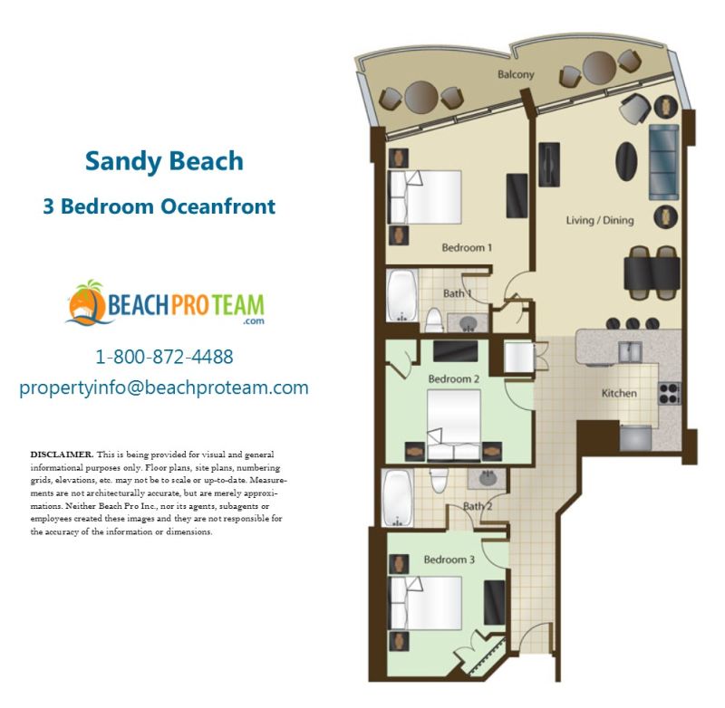 Sandy Beach Resort II Floor Plan K - 3 Bedroom Oceanfront